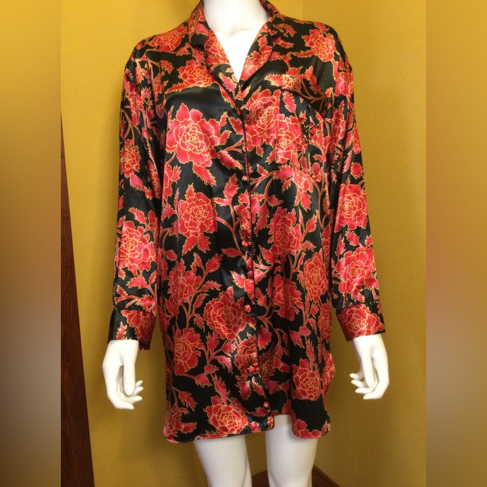 🌹2xHP!🌹 VS | VTG Gold Label Satin Floral Sleep Shirt - Picture 3 of 12